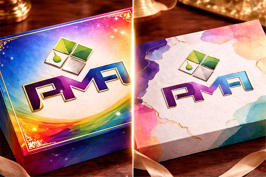 Close up of combined foil stamping and embossing on a luxury box