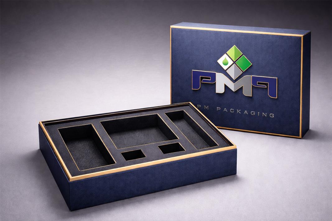 Close up of high-end packaging finishes and complex construction