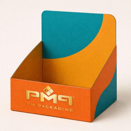 Pre-packed retail floor display assembled with protective transit cover in commercial warehouse