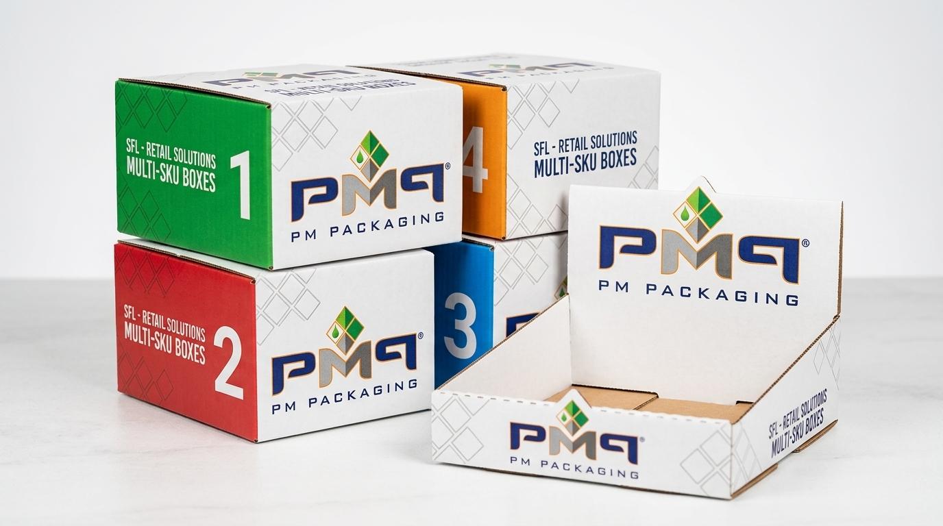 PM Packaging SFL multi-SKU packaging boxes studio presentation