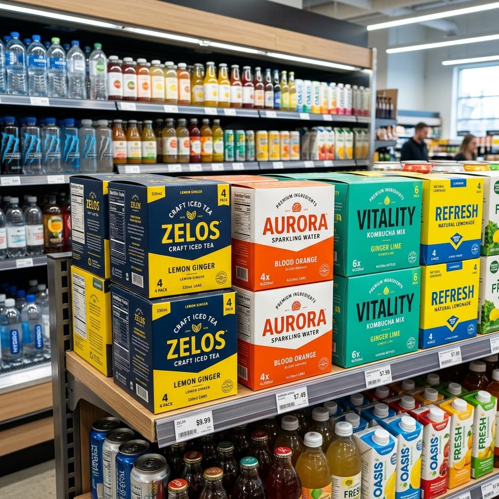 Shelf-ready SFL beverage packaging in retail display