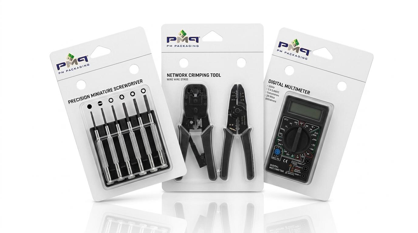 Blister cards engineered with delta hang holes and round peg slots for hanging impulse fixtures