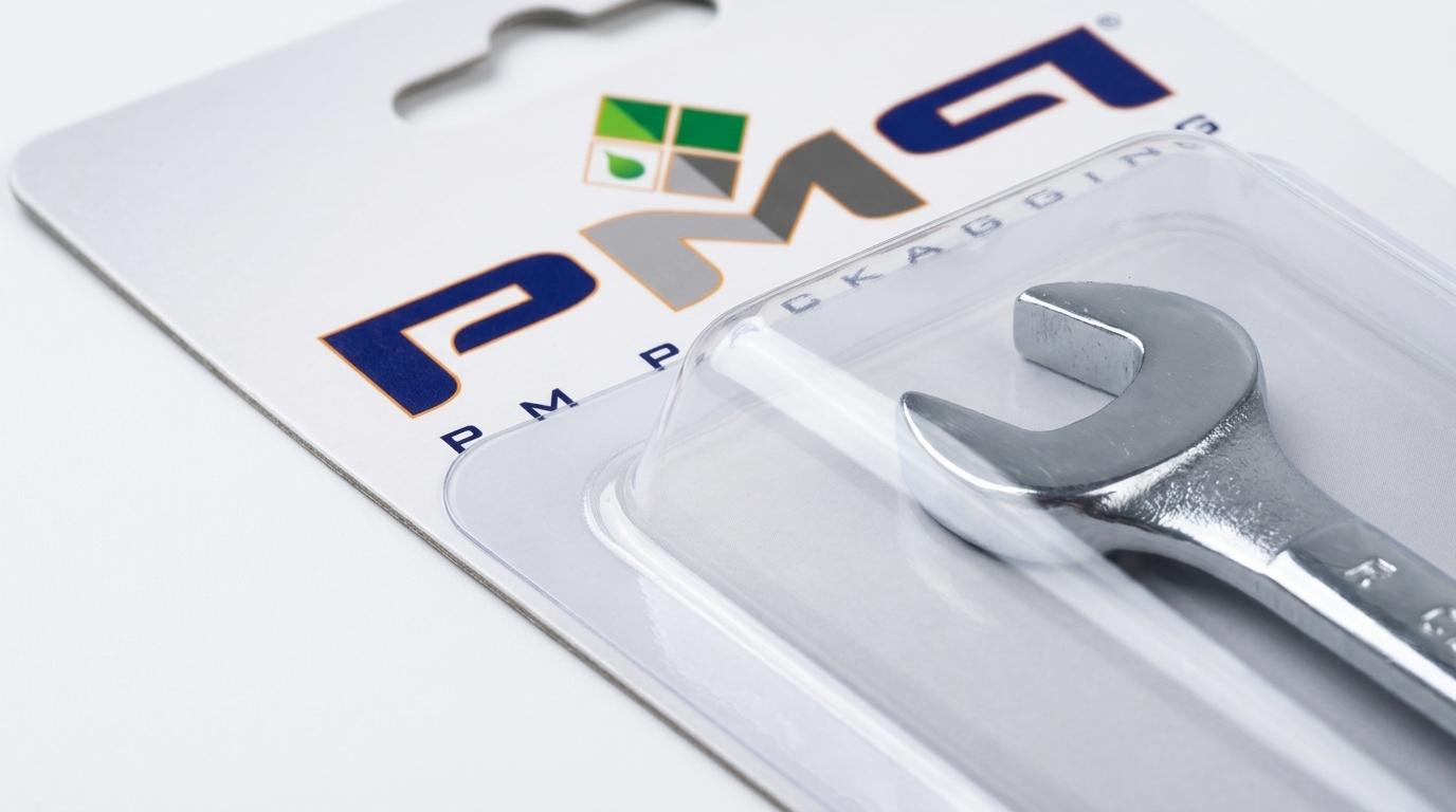 Commercial studio macro close-up of thermoformed blister cavity, perimeter sealing flange, and printed card margins