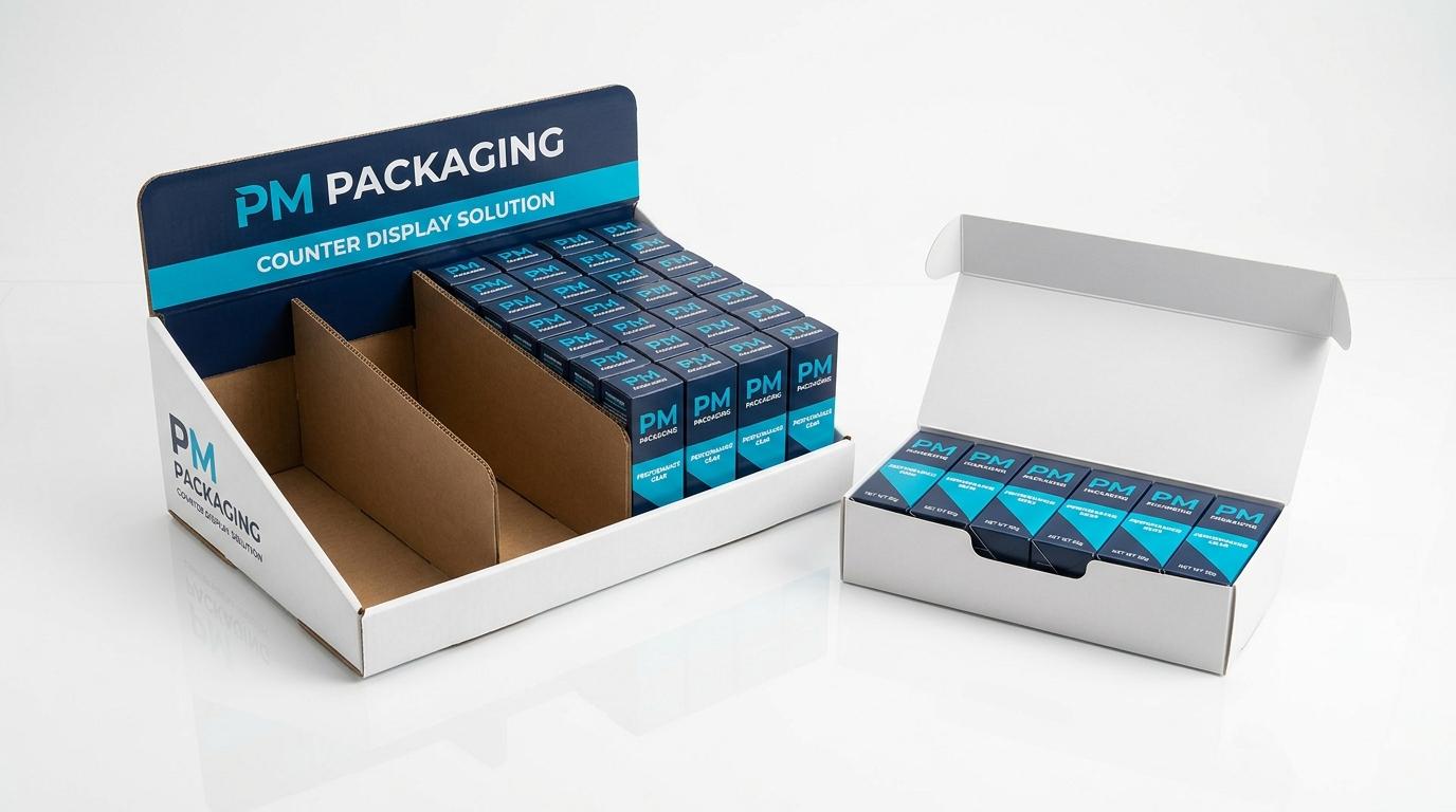 Engineered 4-lane counter display tray aligned with a 6-count inner pack for clean one-to-one retail replenishment
