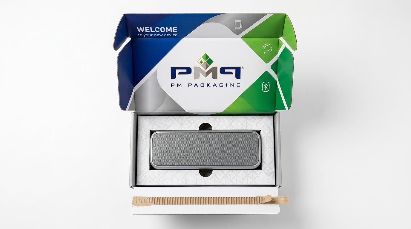 Overhead studio tabletop photograph of an opened premium SFL direct-to-consumer ecommerce mailer with custom die-cut insert and tear-strip closure