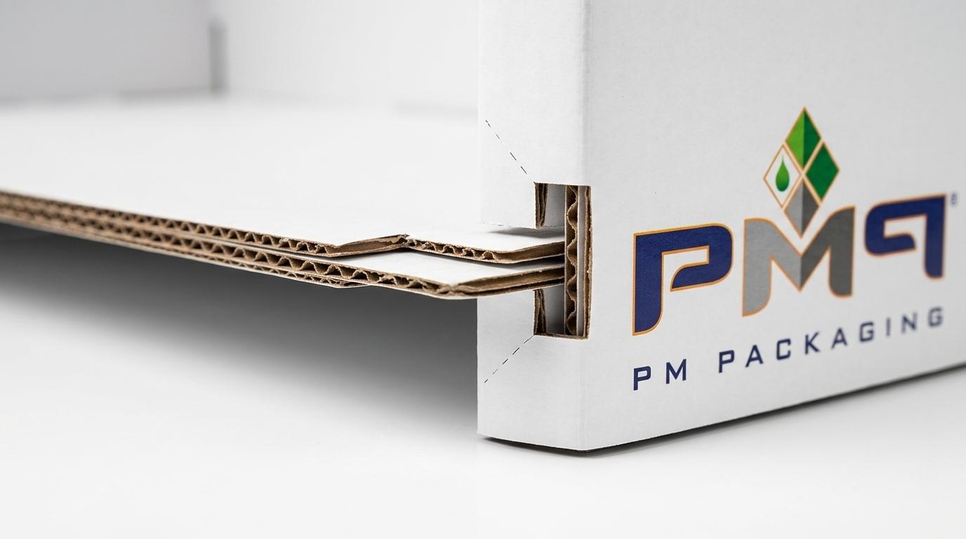 Commercial studio macro photography showing precision die-cut interlocking tabs and double-wall slots on an SFL display