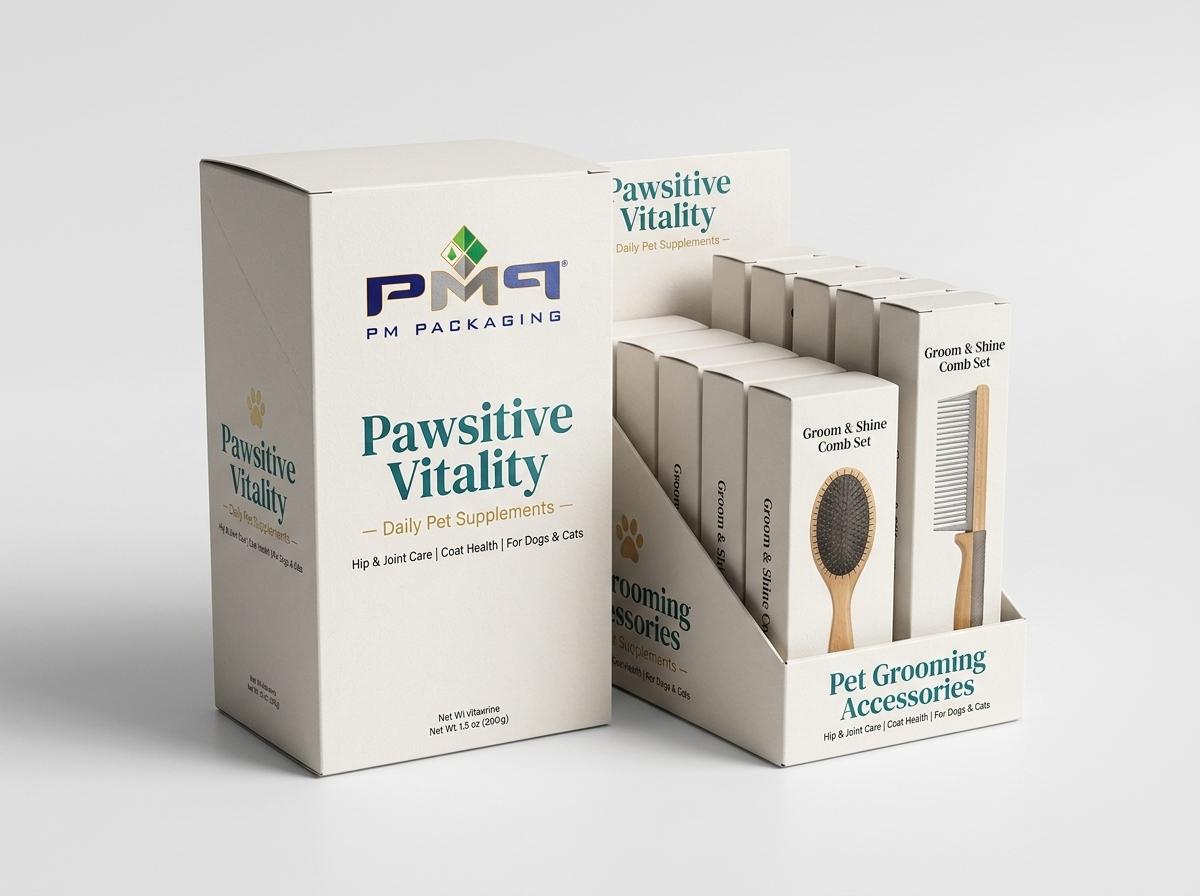 Custom printed paperboard secondary packaging box for pet care products by PM Packaging