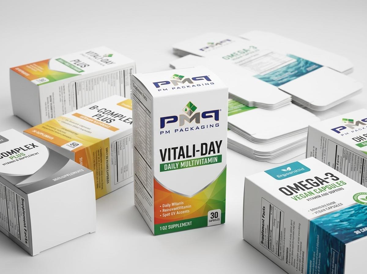 Custom secondary vitamin and supplement packaging cartons by PM Packaging