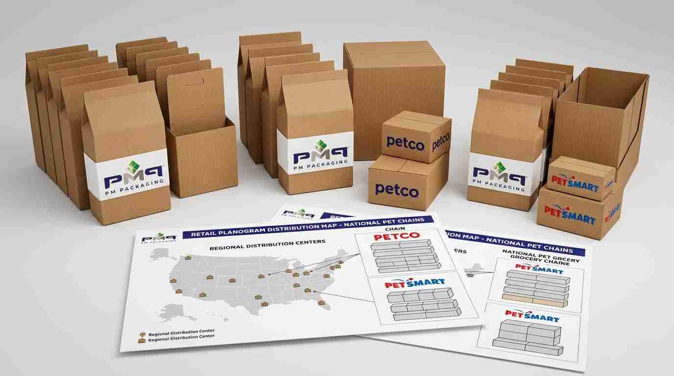 Learn how pet brands scale commercial packaging programs for national pet retail chains (Petco, PetSmart), standardizing dielines, balancing folding cartons with SFL, and managing SKU velocity.