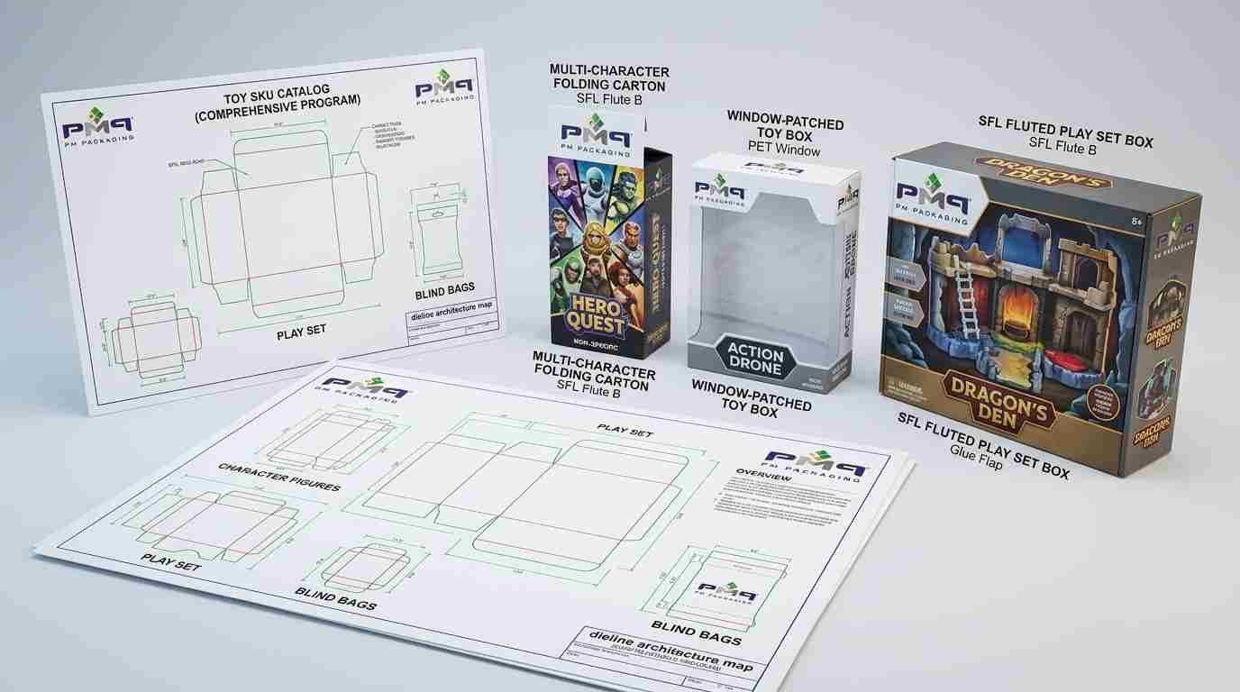Learn how toy brands manage complex multi-SKU packaging catalogs, standardizing dielines across character variants, balancing folding cartons with SFL play sets, and planning holiday surges.