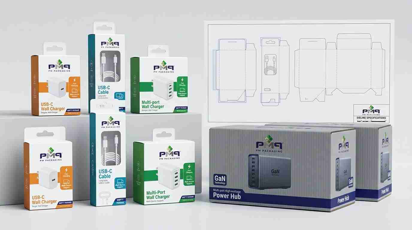 Learn how power accessory brands scale large-quantity packaging programs, standardizing dielines across USB-C cables and GaN adapters, balancing folding cartons with SFL desktop chargers, and managing retail compatibility.