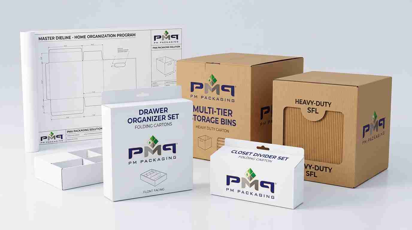 Learn how home organization brands scale large-quantity packaging programs, standardizing dielines across drawer dividers and closet bins, balancing folding cartons with SFL storage kits, and planning seasonal resets.