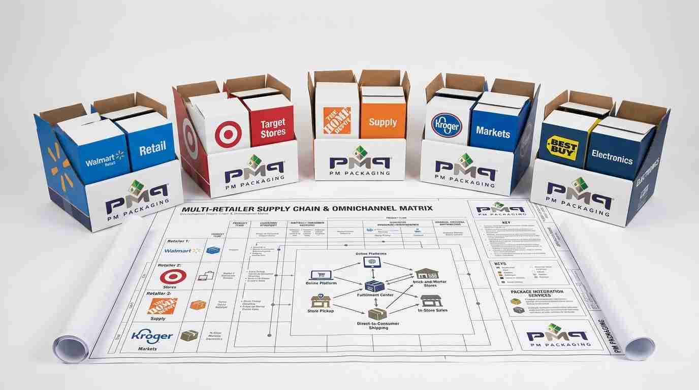 Learn how manufacturers supplying multiple national retail chains structure high-volume packaging programs, standardizing dielines while managing account artwork, UPCs, and seasonal resets.