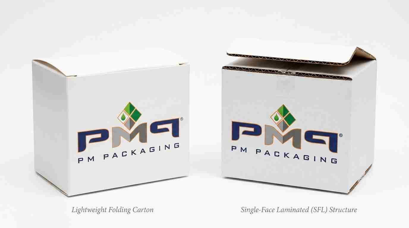 Compare premium folding cartons and Single-Face Laminated (SFL) packaging for high-volume retail launches based on structural strength, weight, and shelf presentation.