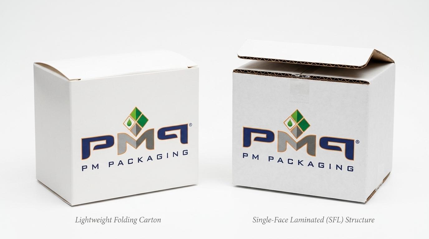Compare premium folding cartons and Single-Face Laminated (SFL) packaging for high-volume retail launches based on structural strength, weight, and shelf presentation.